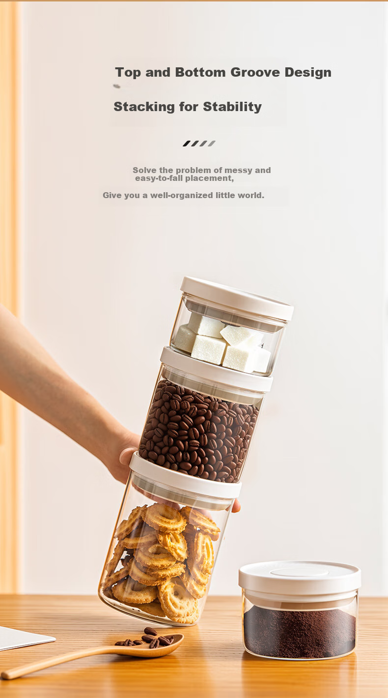 CLITON Glass Airtight Container, Push-Button Coffee Bean Storage Jar, Refrigerator Storage for Grains, Tea Leaves And Dried Goods, Food Preservation Container, 1000ml 18