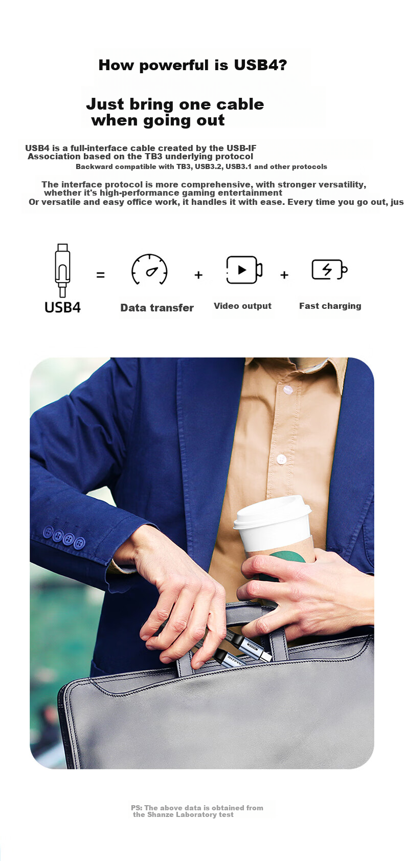 SAMZHE USB4 Full-Function Data Cable, Dual Type-C Power Bank Short Cable, PD240W Fast Charging, Compatible with Thunderbolt 4, Suitable for Apple And Huawei Phones, Laptops, IPhone18/17/16 2