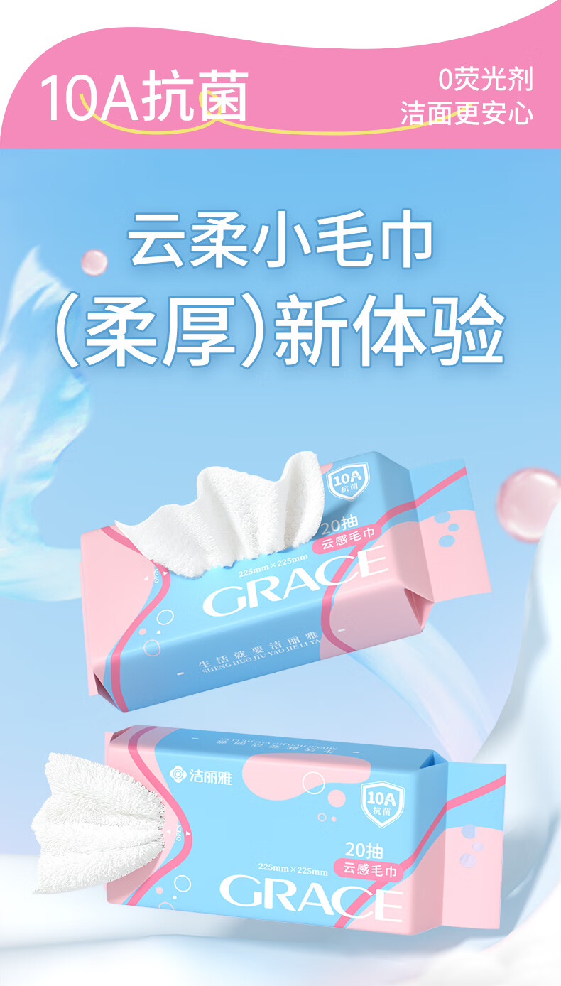 Grace Disposable Facial Towels 10A Antibacterial Class A Microfiber Face Wipes Household Travel 20pcs x 3 Packs 1