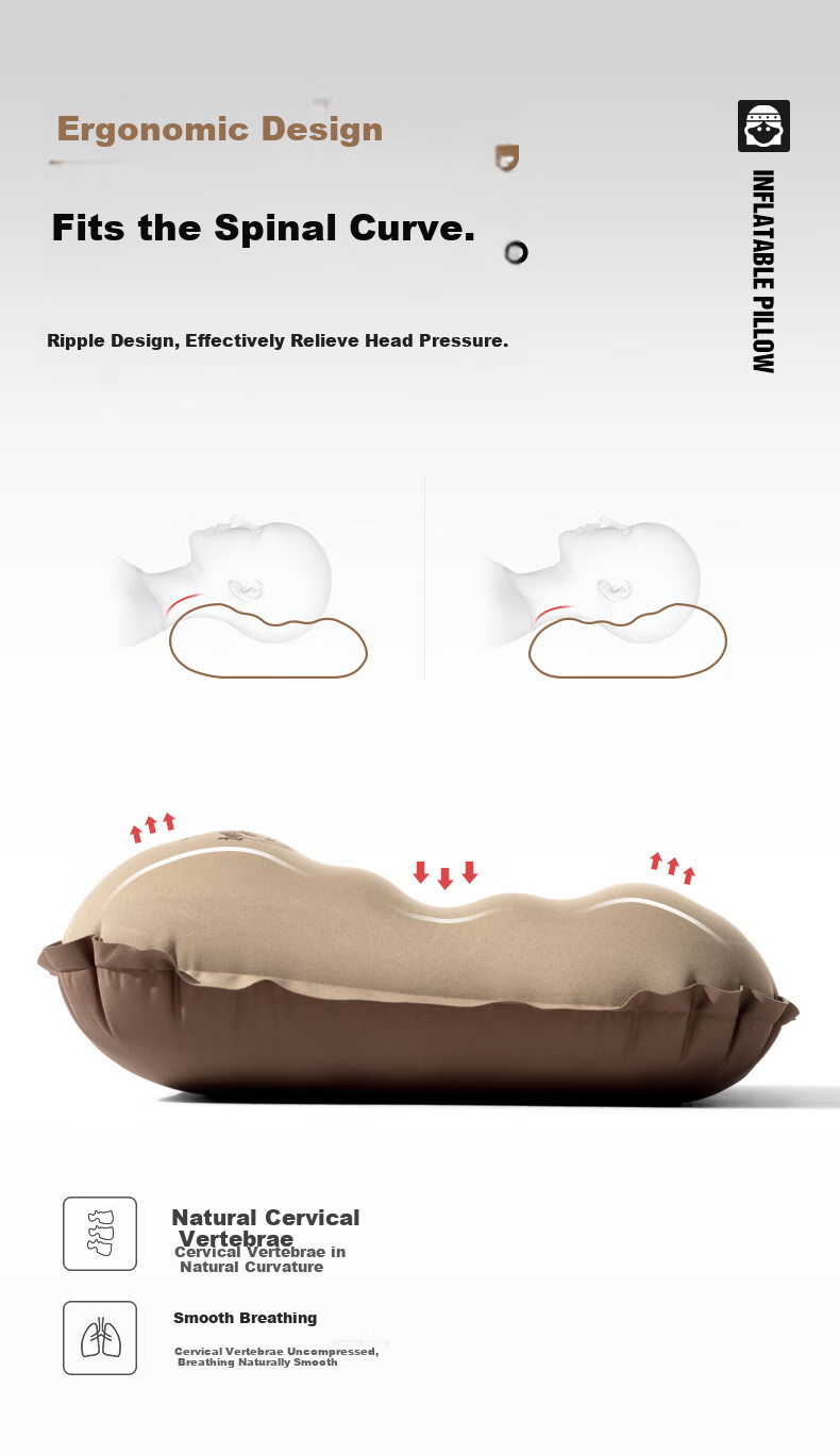 MOBIGARDEN Inflatable Pillow, Outdoor Camping Portable Elastic Automatic Inflatable Foam Air Pillow, NX21663018, Warm Sand Color 3