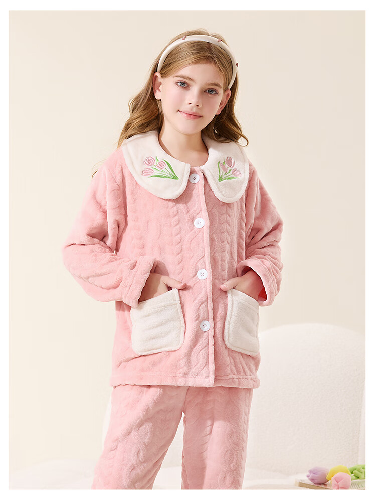 Hodo Children's Flannel Pajamas Autumn Winter Girls Baby Thickened Warm Cute Coral Fleece Homewear 2