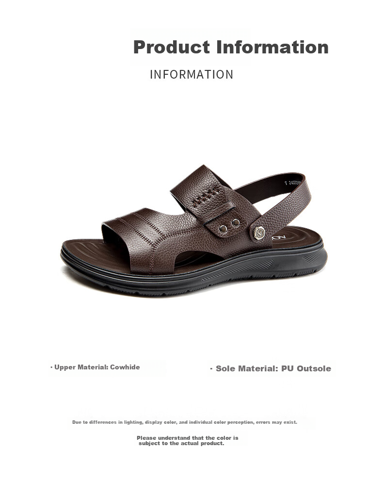 Aokang Men's Dad Sandals, Cowhide Breathable Casual Beach Soft-Soled Outdoor Slippers, Brown, Size 42 3