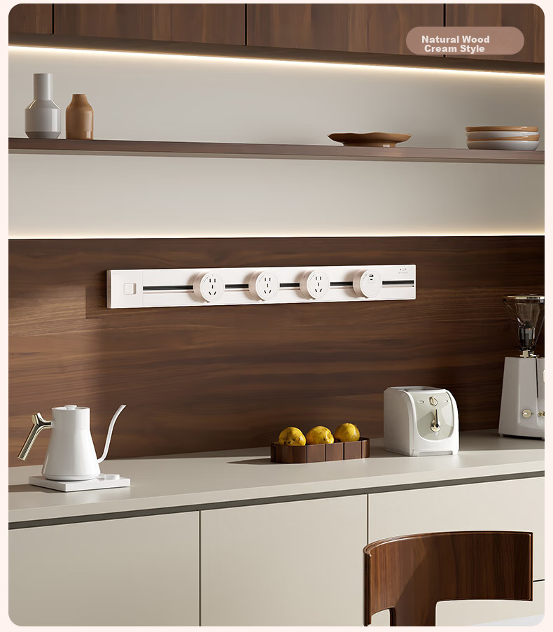 Shuxiang Household Kitchen Power Track Socket, Surface-Mounted Ultra-Thin Sliding Rail Socket, Wireless High-Power Island Countertop Sideboard, Movable Guide Rail Power Strip 3