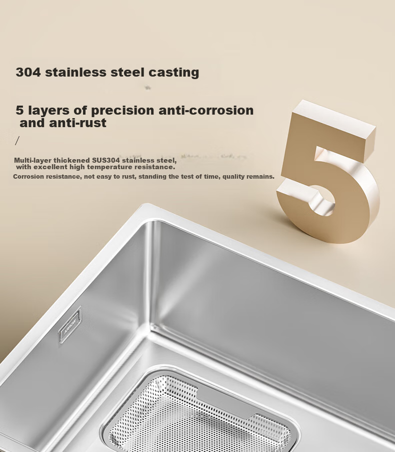 ARROW Kitchen Sink, Large Single Basin, Japanese-Style 304 Stainless Steel Dishwashing And Vegetable Washing Sink, Integrated Basi 17
