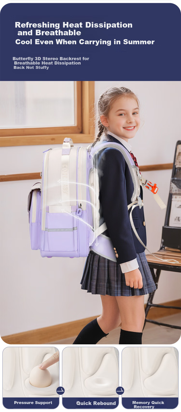 COOLBABY Schoolbag for Primary School Students with Cloud-Like Spine Protection And Weight Reduction for Grades 3-6, Stylish Lightweight Backpack for Boys And Girls 8