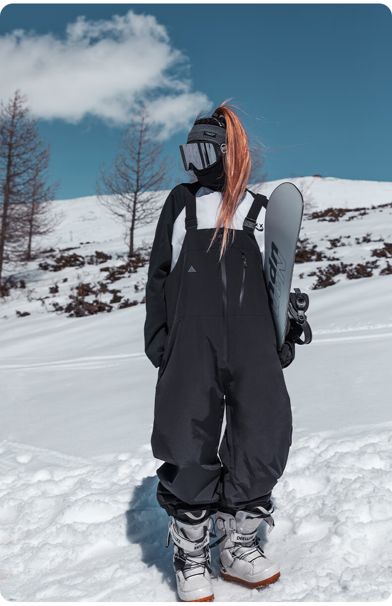 Nan En Single Board Ski Suit Bib Pants 3L Waterproof Thickened Warm Unisex Black M 28