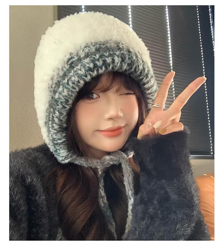 XUEXIMAN Women's Winter Split Fashion Cute Knitted Hat High-End Face-Slimming Warm Cold-Resistant Woolen Hat Versatile 5