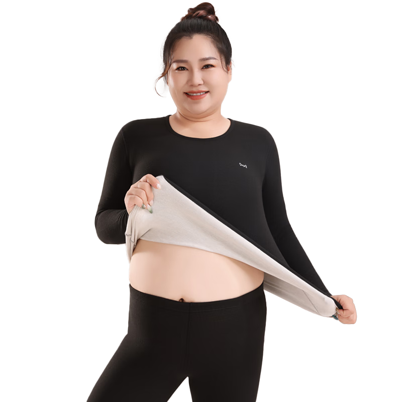 MiiOW [Cashmere Silk] Women's Thermal Underwear Plus Size Autumn Winter Fleece Thickened Warm Top