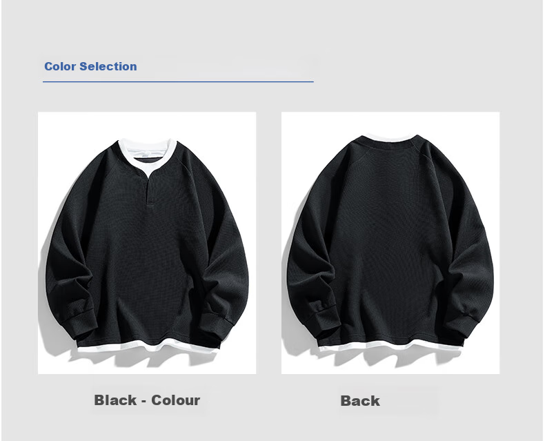 MMOPTOP Japanese-Style Color-Block Faux Two-Piece Crew Neck Sweatshirt, Spring And Autumn Men's Loose Comfortable Top, MWY15 Black XL 6