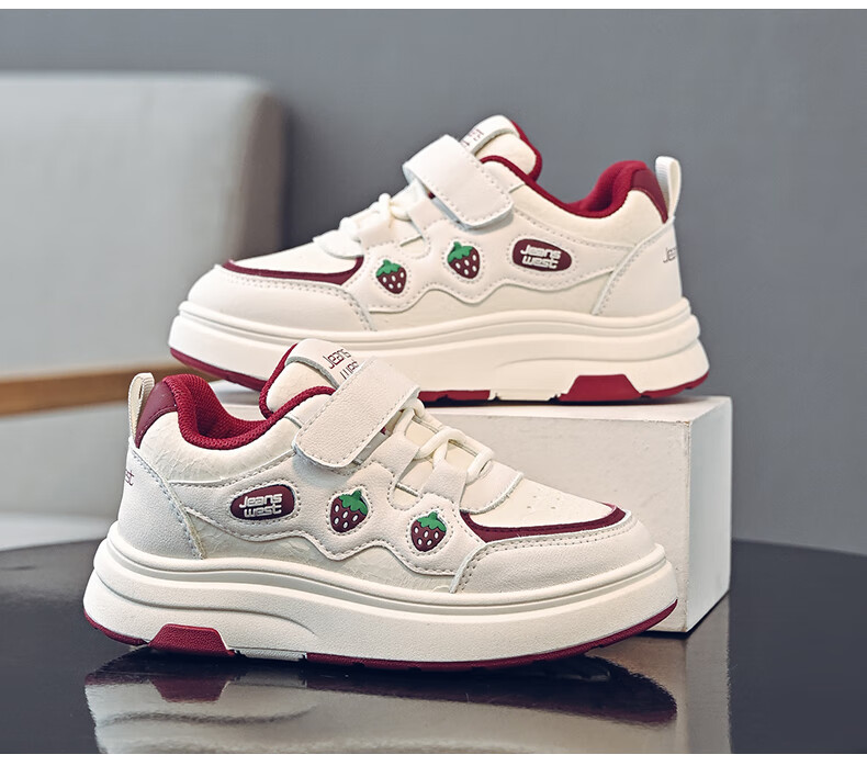 Jeanswest Kids Sweet Cute Velcro Girls' Casual Sneakers D1A006 Rice Wine Red Size 36 4