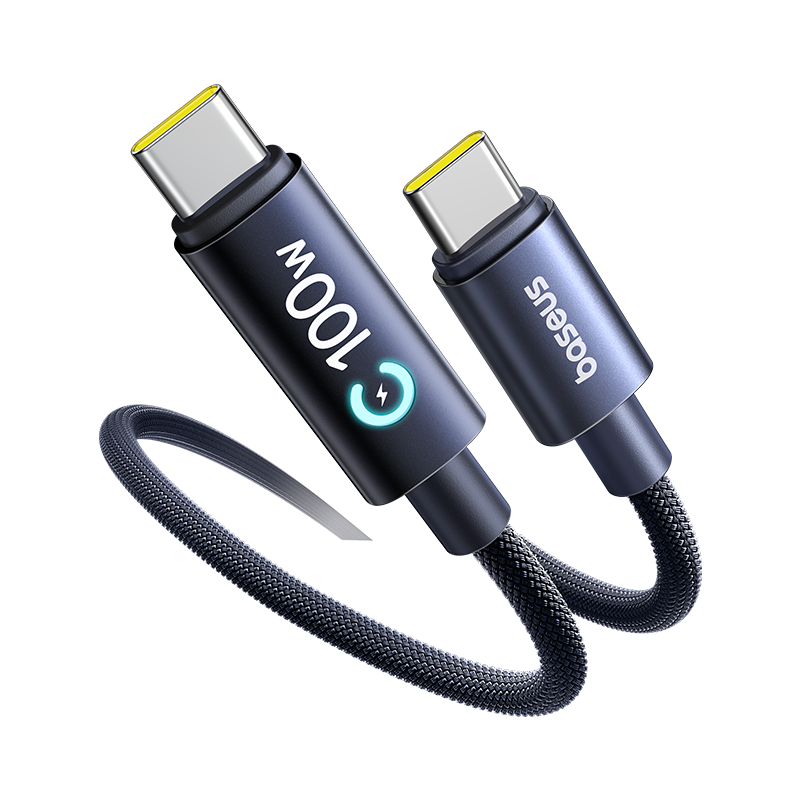 Baseus Dual-Head Type-C Smart Power-Off Charging Cable PD100W Super Fast Charge 5A Data Cable for Huawei Honor Xiaomi Apple iPhone 17/16/15 iPad Laptop 2m