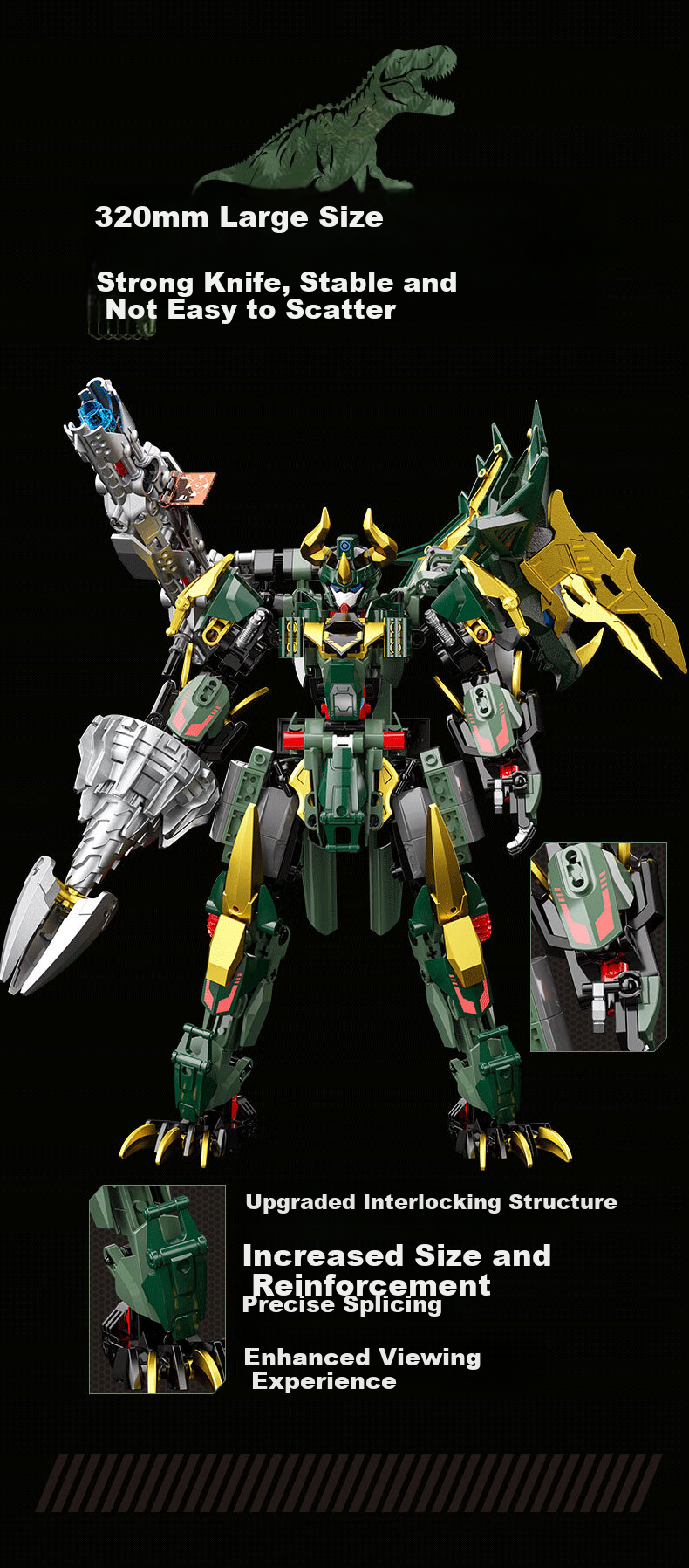 F5 Yilong Dinosaur Building Blocks, Transforming Robot, Direct Transformation Gundam Mecha, Children's Toy, Gift for Boys' Birthday 12