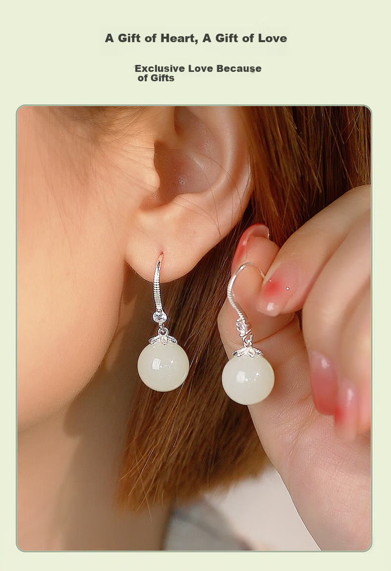 Qlady Sterling Silver Hetian Jade Earrings for Women, Elegant And High-End, New 2025 Jade Stone Earrings And Studs, Mother's Birthday Gift 3