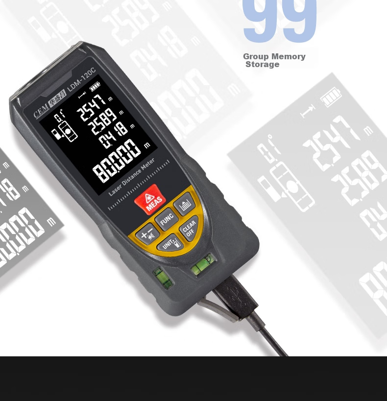 CEM LDM-120C Laser Distance Meter, High-Precision Laser Infrared Room Measuring Device, Electronic Ruler with Voice Playback, USB Direct Charging 11