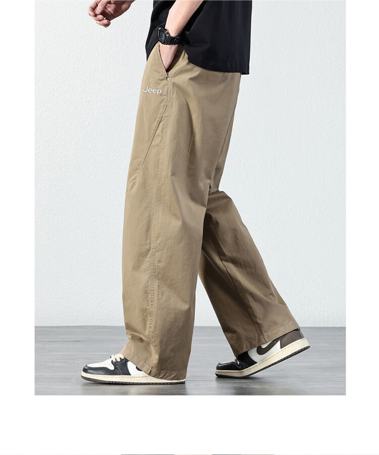 JEEP Casual Pants for Men, Spring And Summer Straight-Leg Loose Pure Cotton Cargo Pants, Trendy Men's Trousers, Khaki Color, Size 34 7