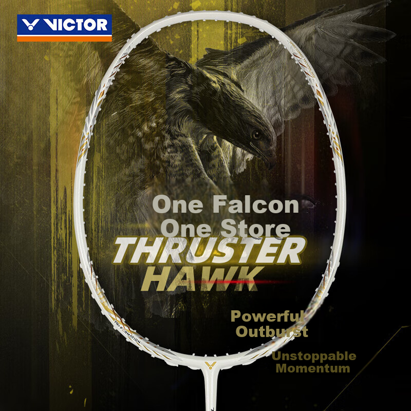 Бадминтонная ракетка VICTOR Little Falcon TK-HAWK, углеродное волокно, 4U, преднатянутая 25 фунтов, с лентой для ручки, белая