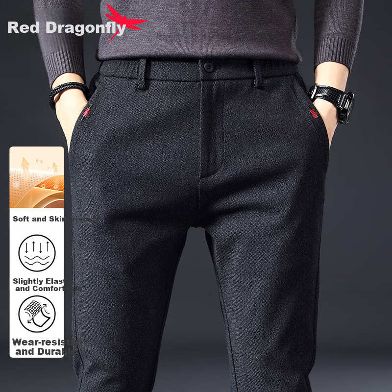 Мужские повседневные брюки RED DRAGONFLY, осенне-зимняя мода, узкие универсальные прямые деловые повседневные трендовые брюки, черные, размер 28