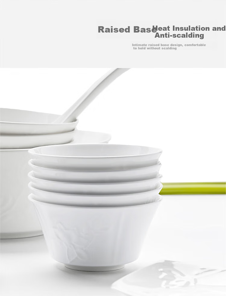 Magoront Ceramic Bone China Dinnerware Set White Embossed Magnolia 16-Piece 4-Person Gift Box 11