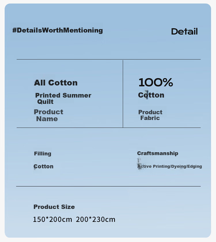 MUJI [Inside and Outside 100% Cotton] Class A 100% Xinjiang Cotton Quilt Pure Cotton Air Conditioning Quilt Summer Quilt Core 200*230cm 15