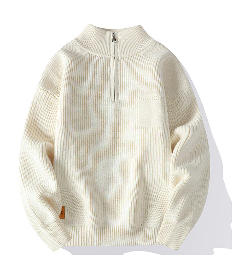 JEEP Men's Winter Thickened Zipper Knit Sweater Loose Fit Base Layer Off-White XL 1