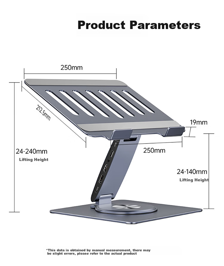Hanzichen Laptop Stand with 12-Port Type-C Hub, Dual 4K 60Hz HD Screen Mirroring, PD100W Power Supply, USB3.1 Data Transfer, Gigabit Ethernet Port, Aluminum Alloy Vertical Stand 15