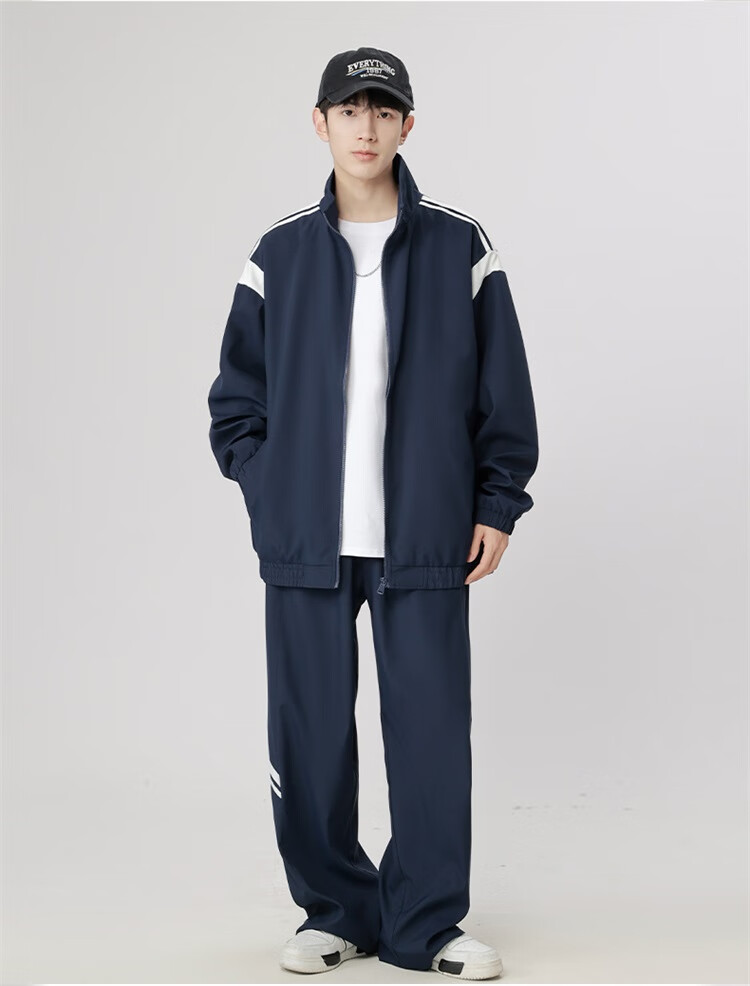 Dingfengbaoluo Men's Autumn Winter Sports Casual Set Trendy Stand Collar Zip-up Jacket Loose Fit Outfit K02 Starry Gray L 8