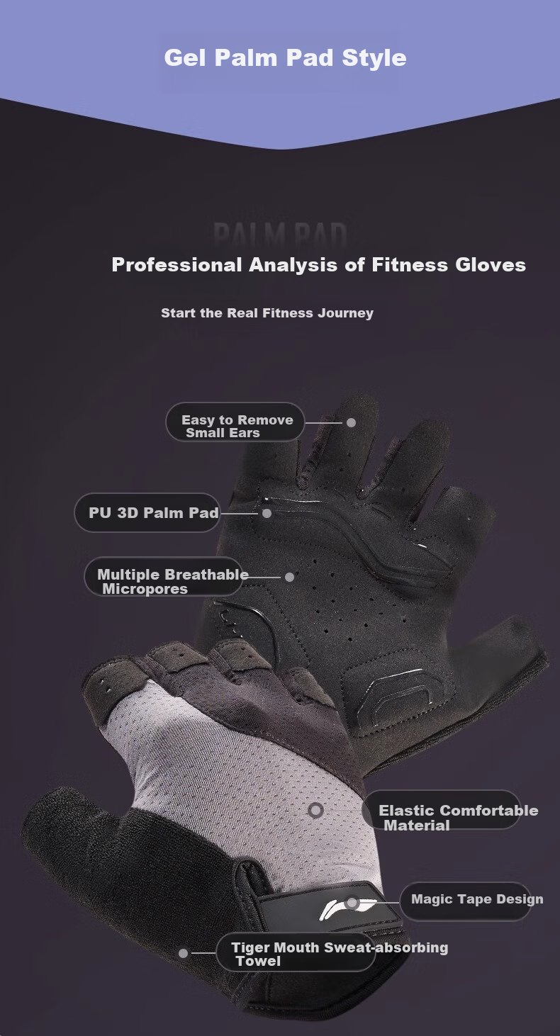 Li-Ning Fitness Gloves for Men, Pull-Up Bar, Weightlifting, Gym Equipment Training, Women's Sports, Cycling, Palm Protection, Wrist Support, Non-Slip, Anti-Callus 1