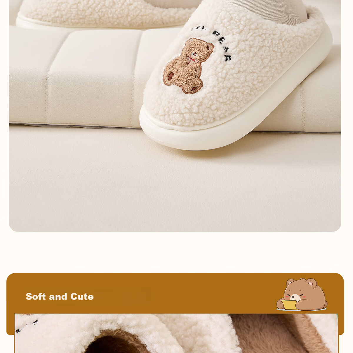 Grace Cute Cotton Slippers Women's Autumn and Winter Indoor Home Thickened Warm Anti-Slip Thick Bottom Slippers Women Winter 11