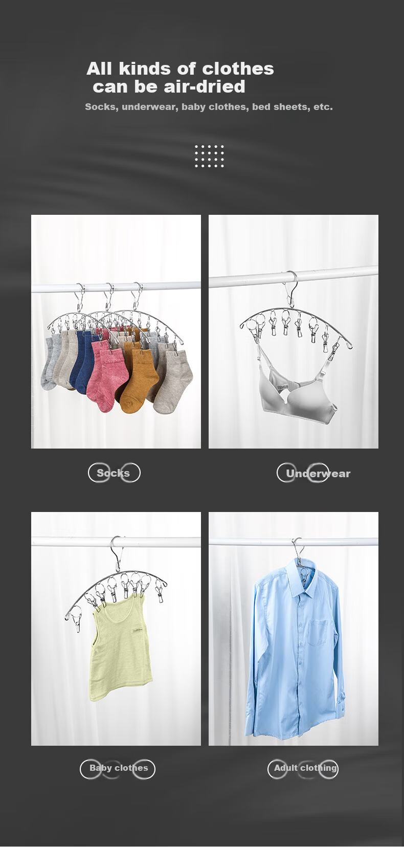 MENGTING Clothes Hanger for Drying Socks on Balcony, Stainless Steel Drying Clips, Multifunctional Sock Clips, Sock Hanger, Underwear Rack, 18 Clips 8