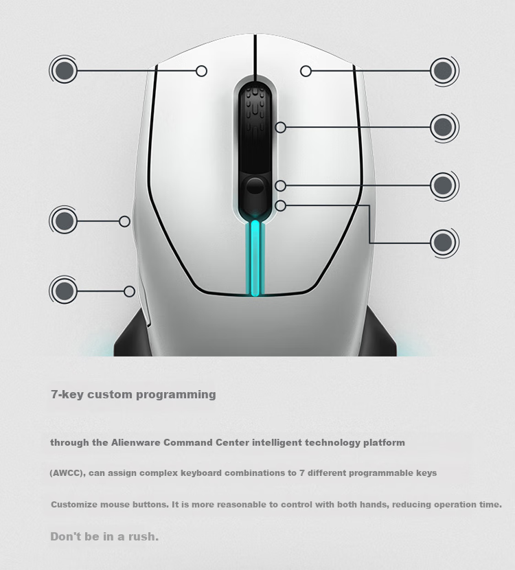 Alienware AW620M Gaming Mouse, Right-Handed Ergonomic Dual-Mode 2.4G Wireless Office And E-Sports Macro Mouse, RGB Lighting Effects, Magnetic Rebound, Valentine's Day Gift, White 2