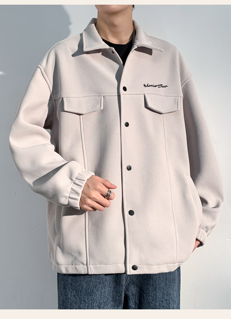 Huili Men's Jacket, Autumn Simple Lapel Casual Coat, Loose Versatile Windproof Outerwear, Black, 2XL 10