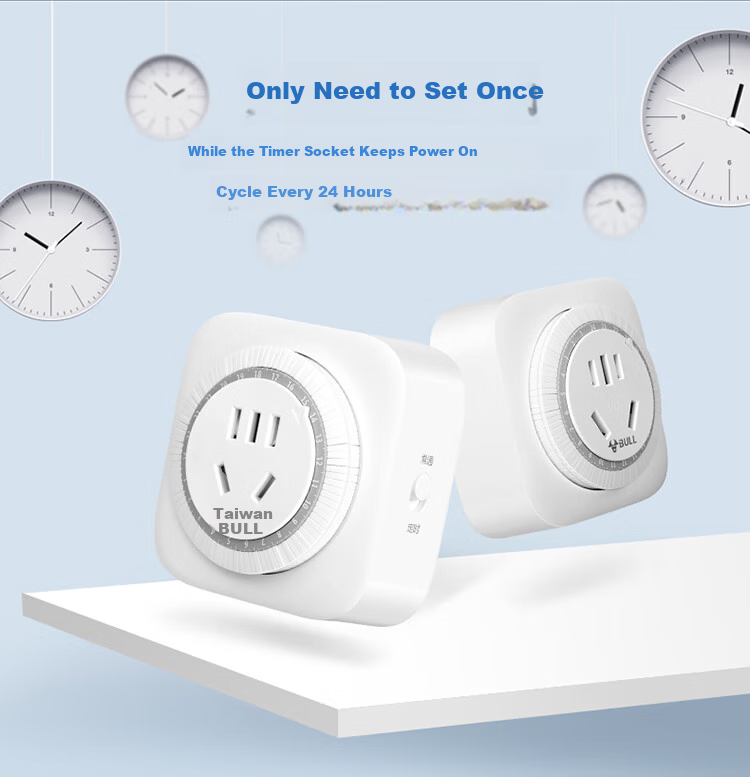 BULL 16A High-Power Mechanical Timer Socket/converter, 16A High Power 4000W (Large Hole Adapter for High-Power Plugs), GND-2D 6