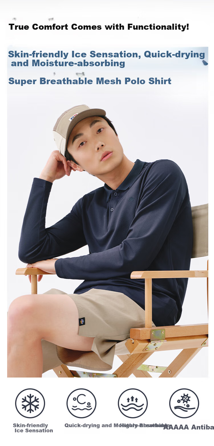 JD Original Autumn Sports Casual Long-Sleeve Outdoor T-Shirt for Men POLO Simple Sun Protection Quick-Dry Top Light Mist Gray M 1