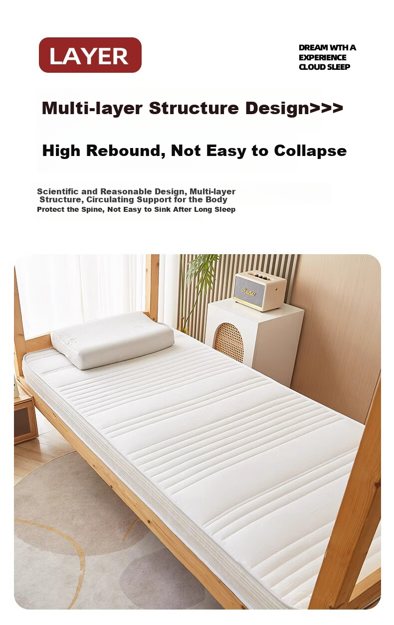 Yalu Latex Mattress Cover Pad, Bedding Mat, 0.9x1.9 Meters, Student Dormitory Single Bed Mattress Pad, Back Support 7