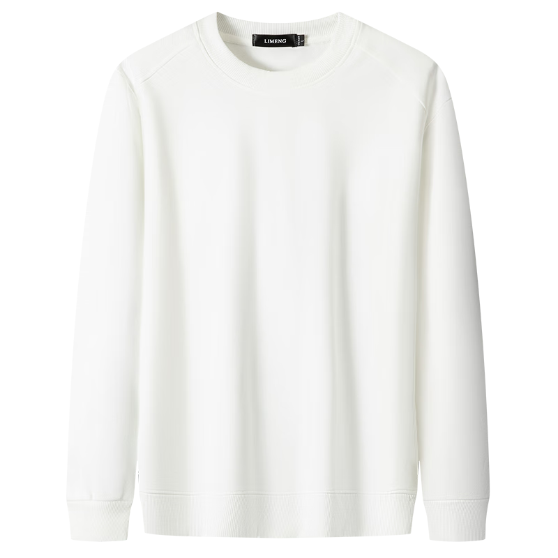 LIMENG Men's Crew Neck Pullover Solid Color Sweatshirt Spring Autumn Long Sleeve Base Shirt White 2XL