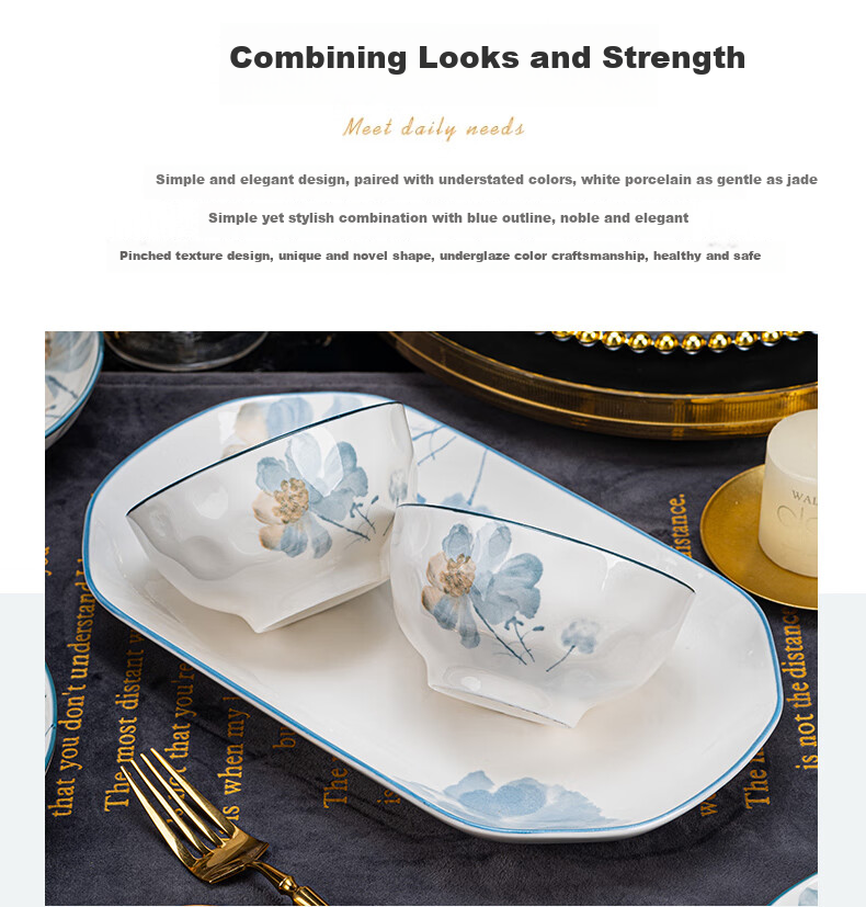 KANGQIN Underglaze Color Dinnerware Set for Home Use, 2025 New Stylish Ceramic Bowls, Plates, Chopsticks And Tableware Set, Fragrant 4