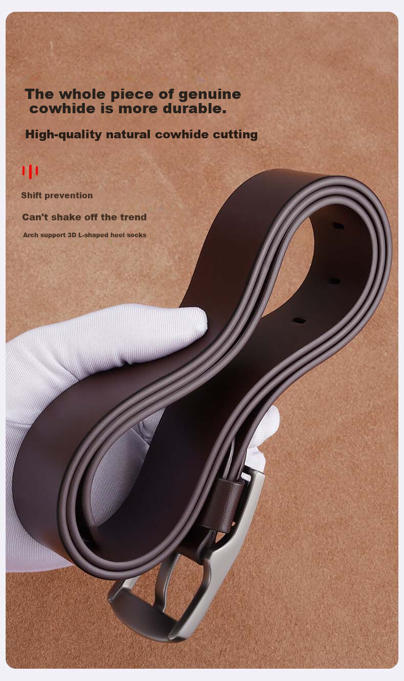 ROMON Men's Pin Buckle Genuine Leather Belt, Cowhide Pure Middle-Aged And Young Fashion Casual Retro Denim Brand Trouser Belt 1