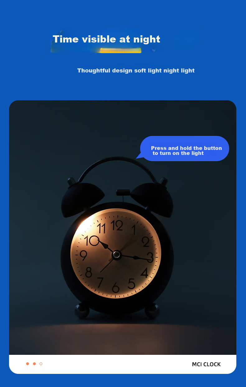 Mashi [Battery Included] Alarm Clock for Children, Cartoon Night Light, Loud Volume, Creative Elementary School Student Bedside Clock, Mechanical Bell Ringing, Lazy Person's Mini Metal Alarm Clock, Blue Gift 8