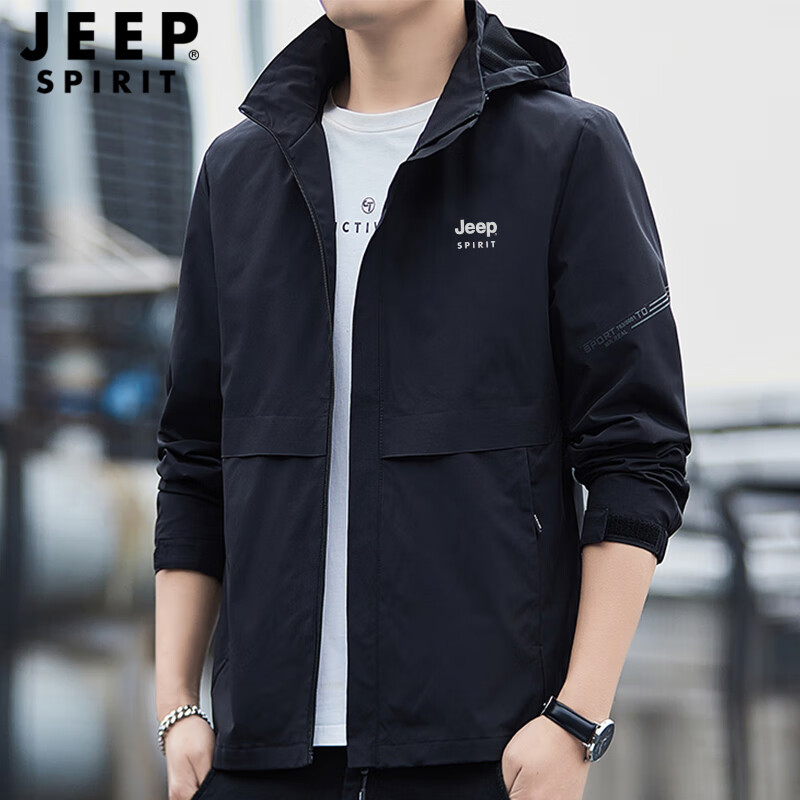 JEEP SPIRIT Men's Autumn Jacket, Waterproof Windbreaker, Casual Loose-Fitting Windproof Coat for Me