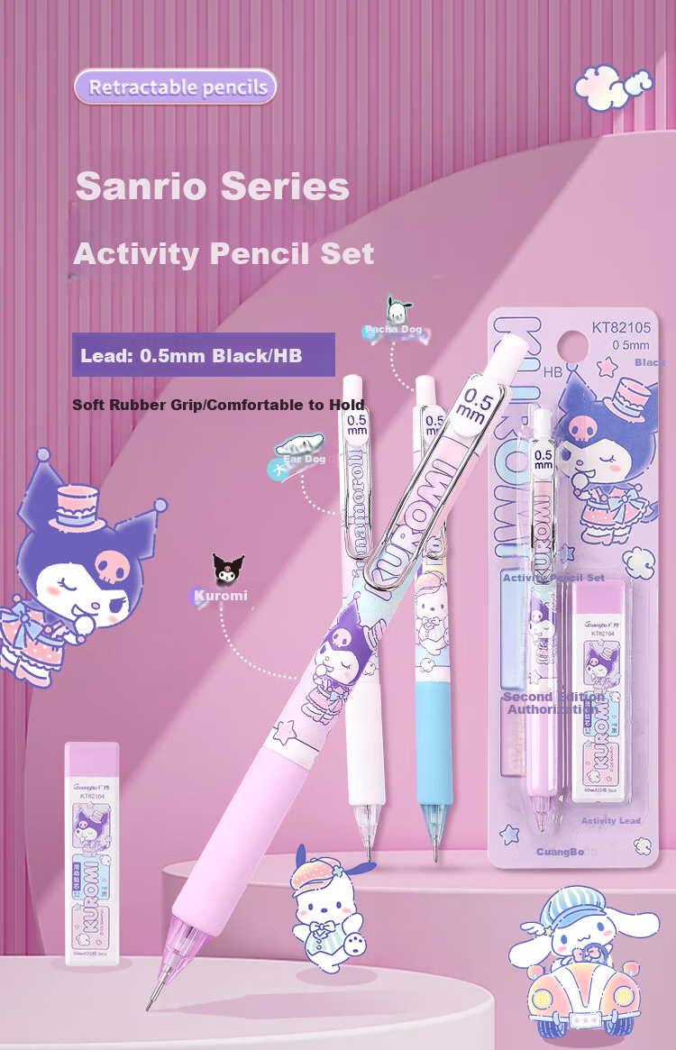 GuangBo 0.5mm Mechanical Pencil Set, Mechanical Pencil, Refills, Sanrio Collaboration Pochacco Cute Cartoon School Pencil, Single Pack KT82105-PC 1