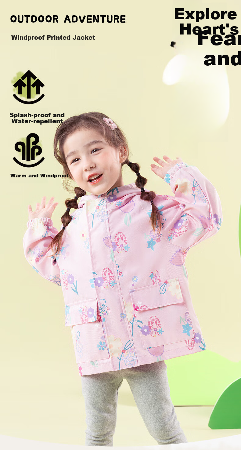 Disney Girls' Autumn Cartoon 3-in-1 Windproof Warm Durable Hooded Jacket Pink 120 2
