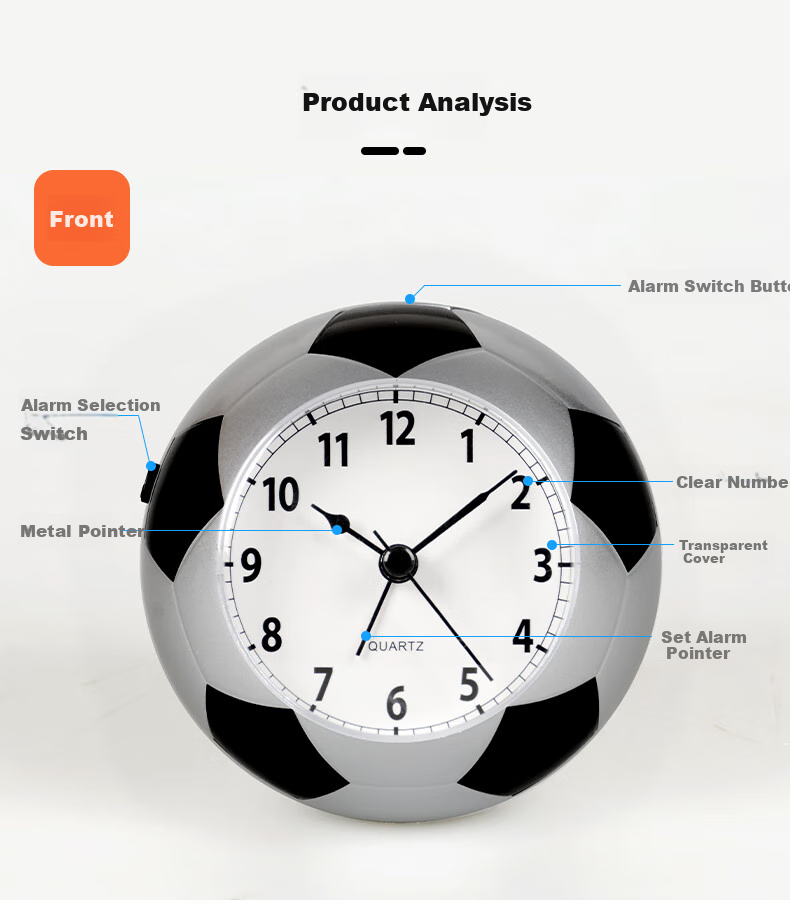 Hense Creative Soccer Alarm Clock, Children's Alarm Watch, Boys' Student-Specific Wake-Up Device, Desktop Clock HA09, Black And White Color 9
