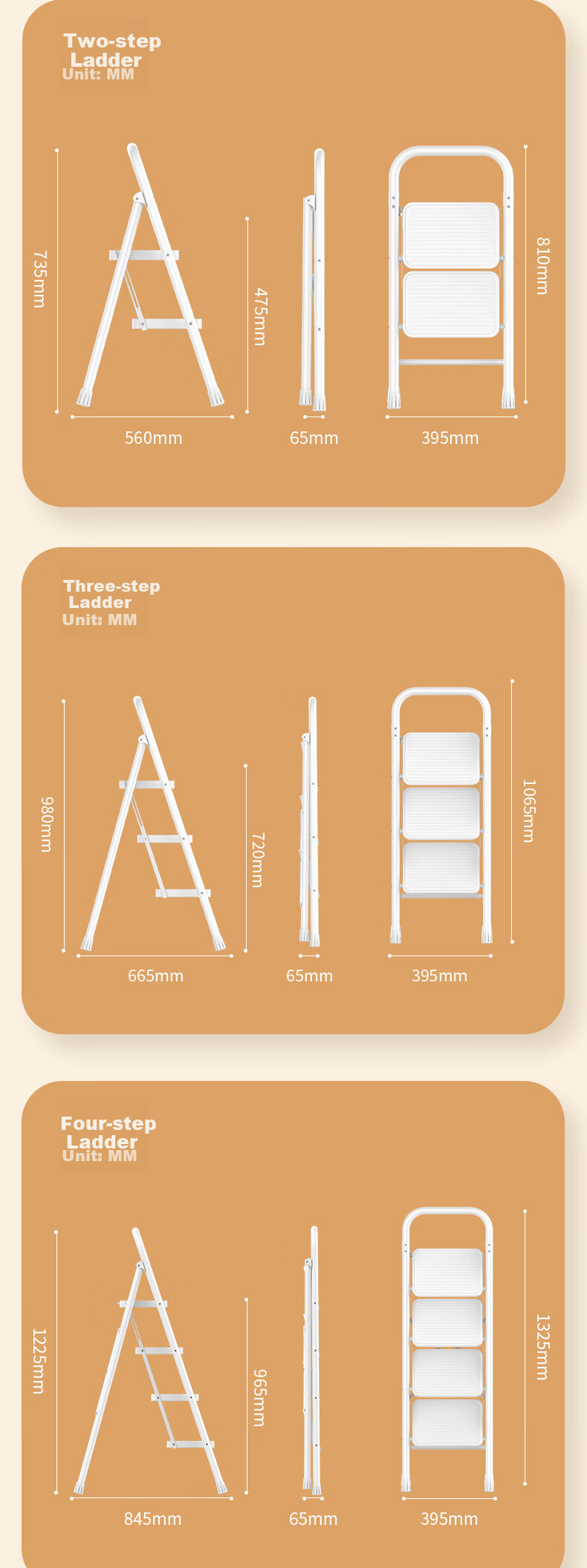 DU PONT Ladder, Household Ladder, Indoor Thickened Carbon Steel A-Frame Ladder, Multifunctional Climbing Ladder, Handrail Ladder [Bright Moon White], 3 Steps 12