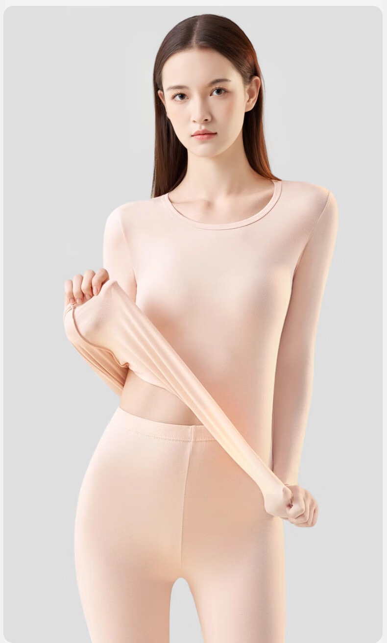 Bejirog Women's Pure Cotton Thermal Underwear Thin 100% Cotton Crew Neck Soft Cotton Autumn Winter Base Layer Set 23
