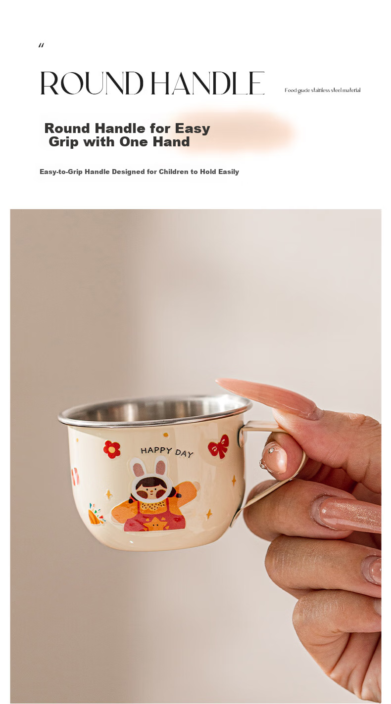 TREEJACK 316L Stainless Steel Milk Cup Cartoon Design for Children, Babies, Students, Kindergarten, Home Use, Open-Top Tea And Beverage Mug 4