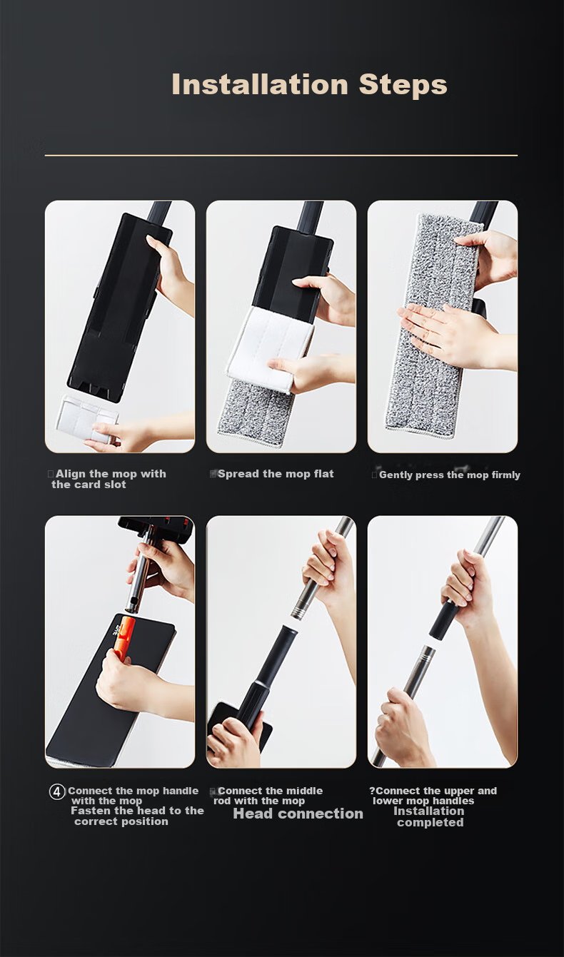 Wuyuehua Flat Mop, 33CM*1 Cloth Handle, 125CM Long Handle, Large Size, Squeegee Bucket, Wet And Dry Use, Flat Single Mop Accessory 12