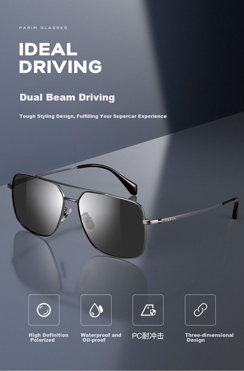 PARIM Sunglasses for Men, Polarized UV Protection Glasses, Square Large Frame Sunglasses, Trendy Driving Glasses, Sun Protection Fishing Glasses 3