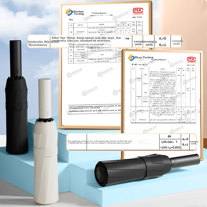 Maoli Fully Automatic Umbrella, One-Touch, Black Gel UPF50+, 72 Ribs Windproof, Reinforced, Radius of Canopy 48-53cm 1