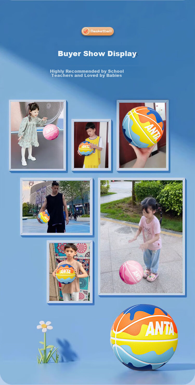 ANTA Basketball for Kids Size 5, Preschool And Elementary School Students, Youth Indoor And Outdoor Wear-Resistant Rubber Size 7 Basketball, Colorful Blue Size 7 3