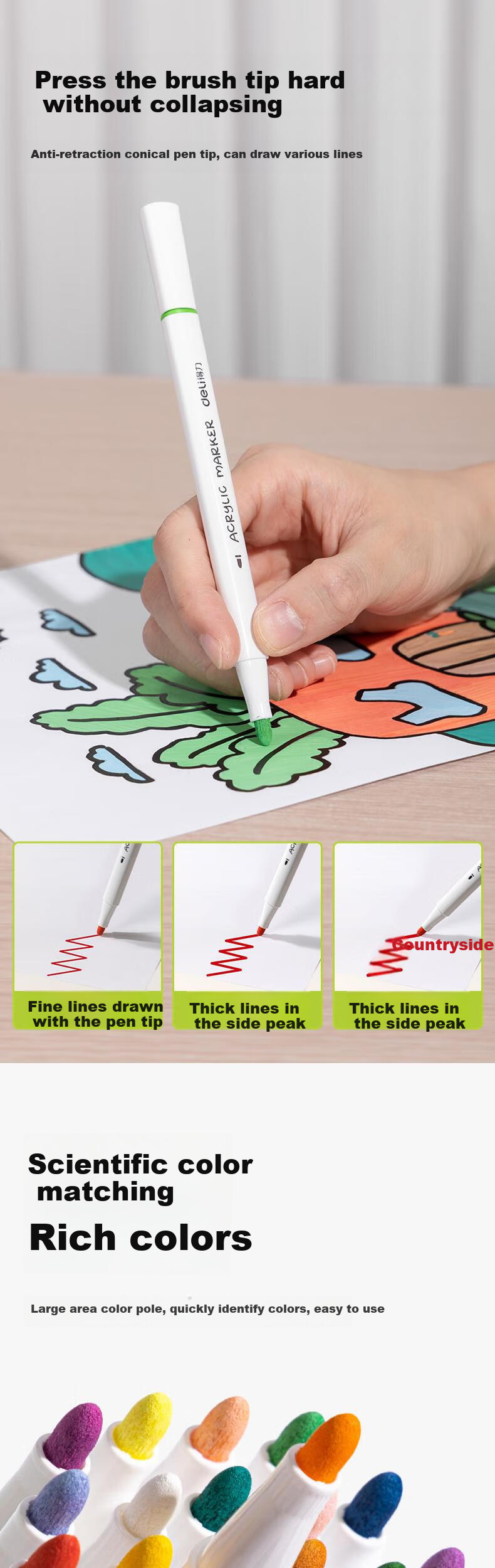 Deli [Back to School Stationery] 12-Color Children's Water-Based PP Boxed Triangular Acrylic Markers, Waterproof Drawing Guka Fluorescent Highlighters for New Year's Tree Graffiti, Boys And Girls 4